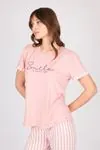 Kadın Kısa Kollu Yumuşak Dokulu Bambu Pembe Pijama Takımı