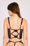 Kadın Halka Detaylı Siyah Fantazi Büstiyer String İç Çamaşırı Takımı