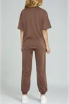 Women's Brown Elastic Waist Short Sleeve Tracksuit Set