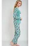 Kadın Panda Desenli Mint Yeşil Peluş Kışlık Pijama Takımı
