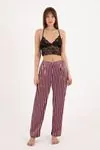 Kadın Üçlü Çizgili Sabahlıklı Pembe Saten Çeyizlik Pijama Takımı