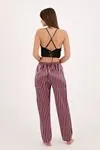 Kadın Üçlü Çizgili Sabahlıklı Pembe Saten Çeyizlik Pijama Takımı