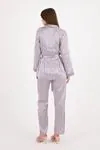 Women's Triple Piece Grey Satin Pyjama Set with Robe