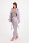 Women's Triple Piece Grey Satin Pyjama Set with Robe