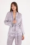 Women's Triple Piece Grey Satin Pyjama Set with Robe