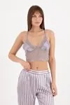Women's Triple Piece Grey Satin Pyjama Set with Robe