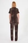 Women's Soft Textured 100% Cotton Leopard Pattern Brown Short Sleeve Shirt Collar Pyjama Set