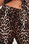 Women's Soft Textured 100% Cotton Leopard Pattern Brown Short Sleeve Shirt Collar Pyjama Set