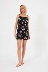 Women's Floral Pattern Strap Sleeveless Black Cotton Summer Pyjama Set