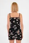 Women's Floral Pattern Strap Sleeveless Black Cotton Summer Pyjama Set