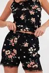 Women's Floral Pattern Strap Sleeveless Black Cotton Summer Pyjama Set