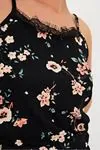 Women's Floral Pattern Strap Sleeveless Black Cotton Summer Pyjama Set