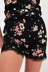 Women's Floral Pattern Strap Sleeveless Black Cotton Summer Pyjama Set