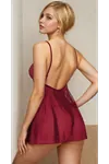  Burgundy Lace and Ribbon Detailed Special Design Bodysuit Fantasy Tulle Nightgown