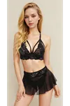 Black Skirted Bralet Bra Thong Fantasy Lingerie Set
