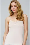  Women's Ecru String Strap V-Neck Sleeveless Viscose Undershirt with Lycra and Mesh Detail