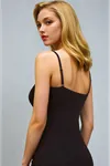 Women's Black String Strap V-Neck Undershirt with Mesh Detail