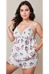Women's Plus Size White Floral Sleeveless Shorts Pajama Set