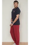 Men's Buttoned Short Sleeve Summer Navy Bordeaux Cotton Pajama Set