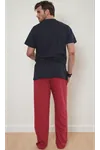 Men's Buttoned Short Sleeve Summer Navy Bordeaux Cotton Pajama Set