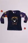 Desenli Kışlık Uzun Kollu Ayıcıklı Kalpli Polar Peluş Lacivert Kız Çocuk Pijama Takımı