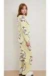 Kadın New Chick Desenli Bisiklet Yaka Uzun Kollu Sarı Pijama Takımı
