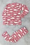 Bulut Desenli Kışlık Uzun Kollu Polar Peluş Pembe Kız Çocuk Pijama Takımı