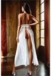 Women's White Lace & Tulle Fantasy Nightdress — Heart Accessory, Deep V-Neck, Halter & High Split Skirt