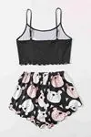 Kadın Ayıcıklı Yazlık Şortlu Askılı Kolsuz Desenli Mini Crop Pijama Takımı