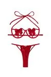 Women's Red Bow Detailed Sexy Fantasy Bra Thong Panty Lingerie Set