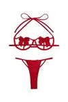 Women's Red Bow Detailed Sexy Fantasy Bra Thong Panty Lingerie Set