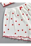 Kadın Kalpli Yazlık Şortlu Askılı Kolsuz Desenli Beyaz Mini Crop Pijama Takımı