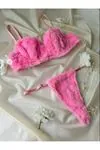 Pembe Peluş Sütyen ve String Takımı Kadın İç Çamaşırı Seti