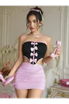 Kadın Fiyonklu Seksi Büstiyer Etek Fantezi Elbise Kostüm