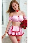 Kadın Seksi Etekli Pembe Fantezi Kostüm Gecelik