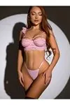 Kadın Pembe Seksi Etekli Sütyen String Balenli Fantezi İç Çamaşır Takımı