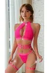 Fuchsia Lace Lingerie Set with Heart & Chain Details