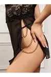 Kadın Yırtmaçlı Zincir Aksesuarlı Siyah Seksi Mini Fantezi Gecelik