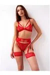Women's Red Bow Detailed Sexy Fantasy Bra Thong Panty Lingerie Set