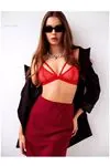 Women's Red Bow Detailed Sexy Fantasy Bra Thong Panty Lingerie Set