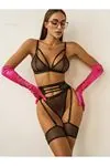 Women's Red Bow Detailed Sexy Fantasy Bra Thong Panty Lingerie Set