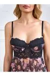 Kadın Seksi Dantelli Transparan Mini Tül Siyah Fantezi Gecelik String Takım