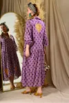 Women's Purple Embroidered Cotton Jalabiya Shirt Dress — Modest Long Pocketed Maxi Style
