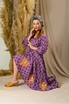 Women's Purple Embroidered Cotton Jalabiya Shirt Dress — Modest Long Pocketed Maxi Style