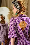 Women's Purple Embroidered Cotton Jalabiya Shirt Dress — Modest Long Pocketed Maxi Style