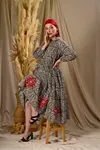 Women's Black Embroidered Cotton Maxi Shirt Dress — Patterned Long Pocketed Jalabiya Style