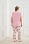 Kadın Büyük Beden Desenli Kısa Kollu Esnek Yumuşak Dokulu Pembe Yazlık Pijama Takımı