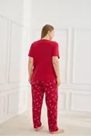Kadın Desenli Kısa Kollu Esnek Yumuşak Dokulu Milan Kumaş Kırmızı Yazlık Büyük Beden Pijama Takımı
