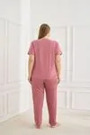 Kadın Kiraz Desenli Pembe Kısa Kollu Esnek Dokulu Milan Kumaş Yazlık Büyük Beden Pijama Takımı