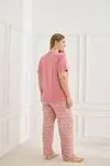 Kadın Milan Kumaş Gömlek Yaka Esnek Kısa Kollu Yumuşak Dokulu Pembe Yazlık Büyük Beden Pijama Takımı